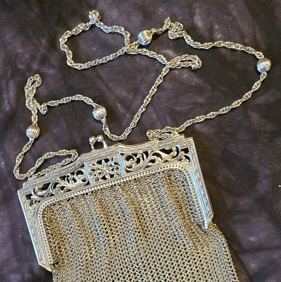 Antique Vintage Whiting & Davis Silver Tone Mesh Chain Purse Handbag - Picture 4 of 7